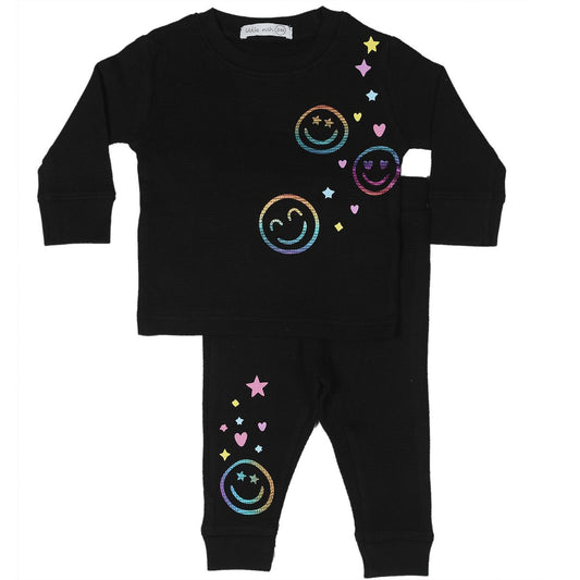 Multi Smile Black Thermal Shirt and Pant Set
