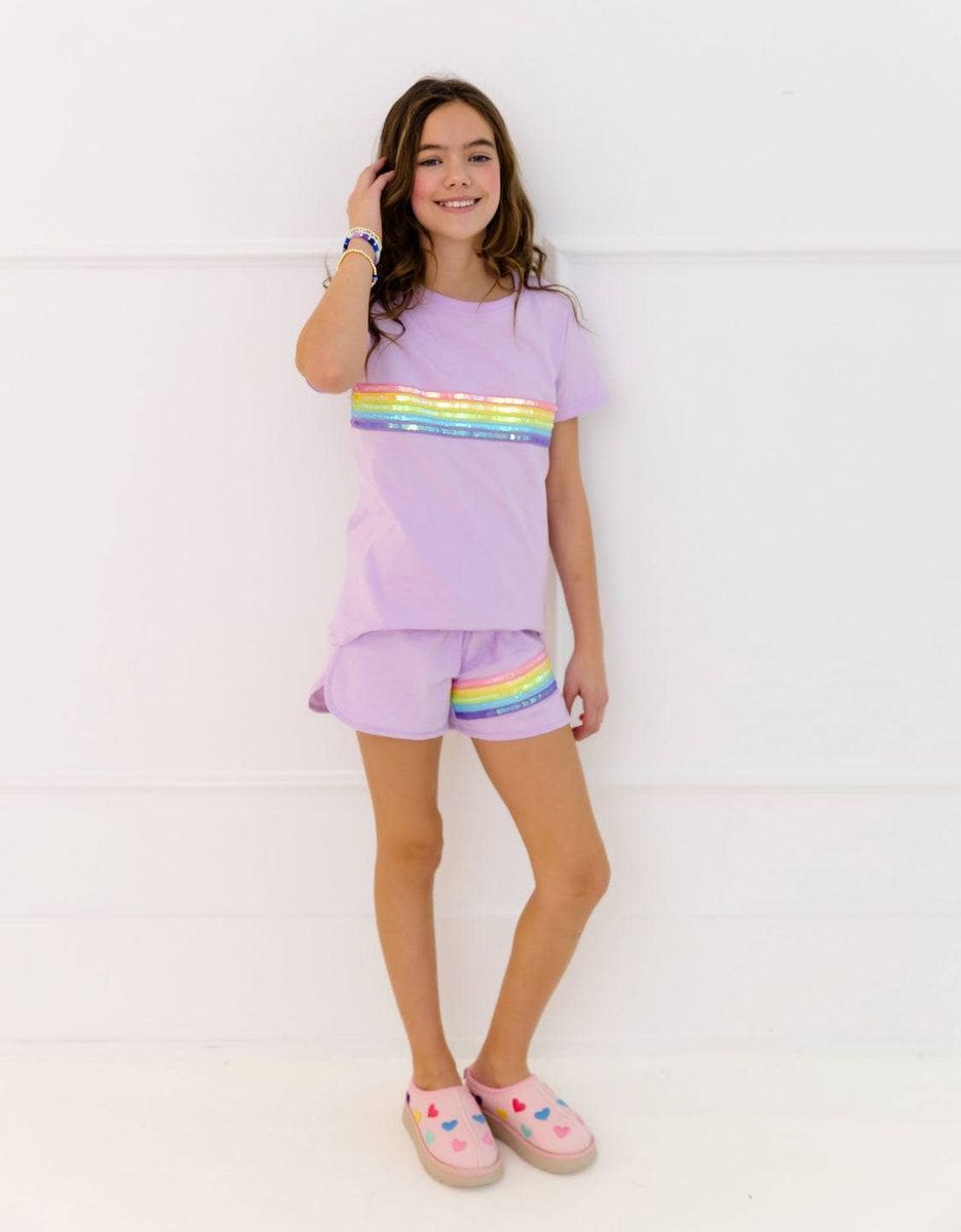 Rainbow Sequin Short Set in Lavender