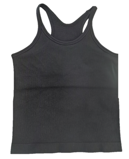 Black Rib Tank With Built-in Shelf Bra