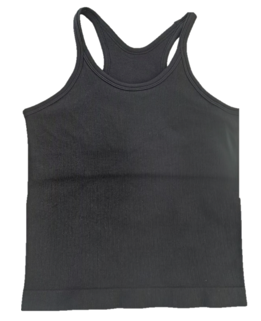Black Rib Tank With Built-in Shelf Bra