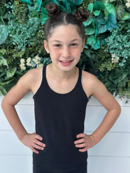 Black Rib Tank With Built-in Shelf Bra