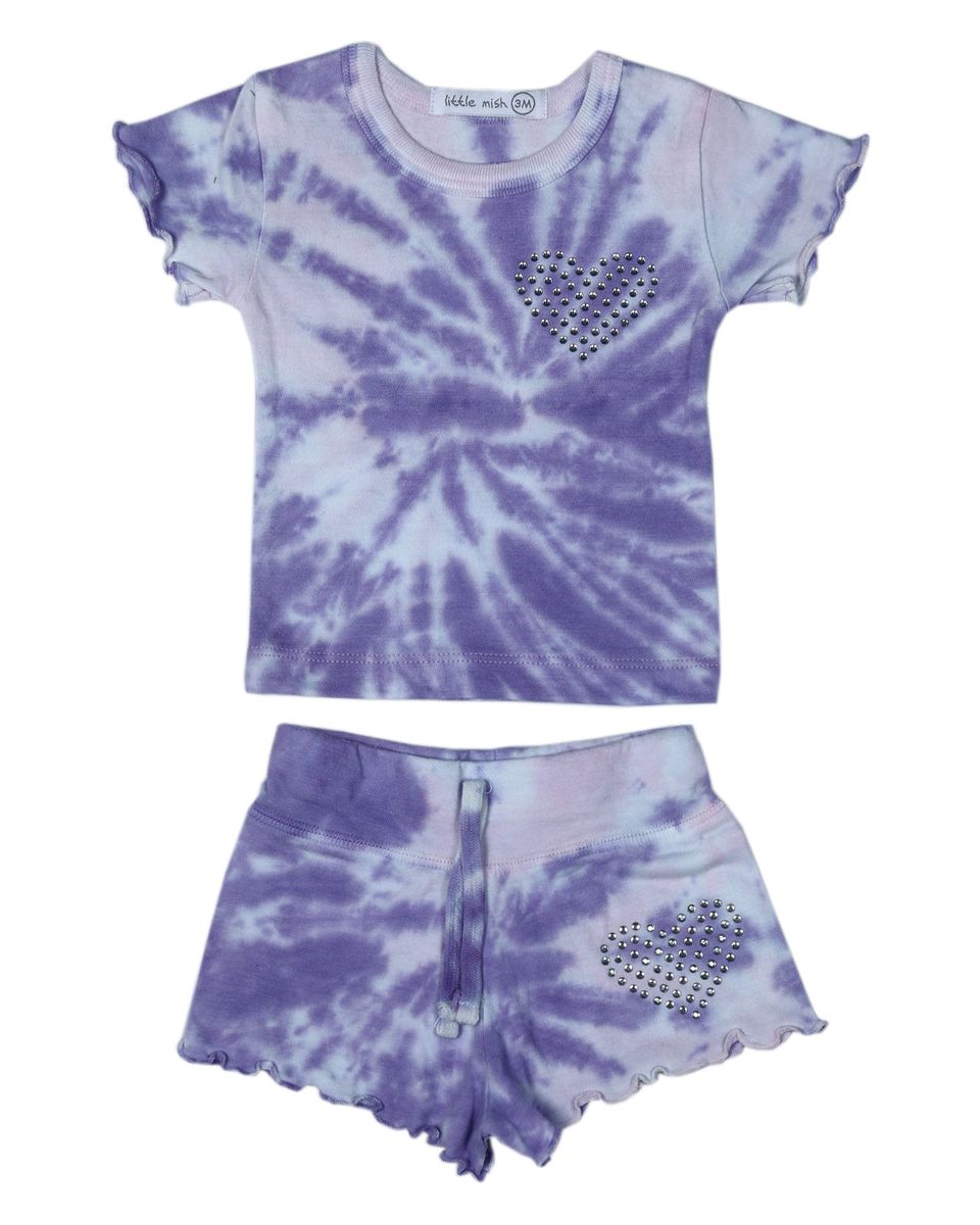 Purple Swirl Tie Dye Tee and Shorts Set