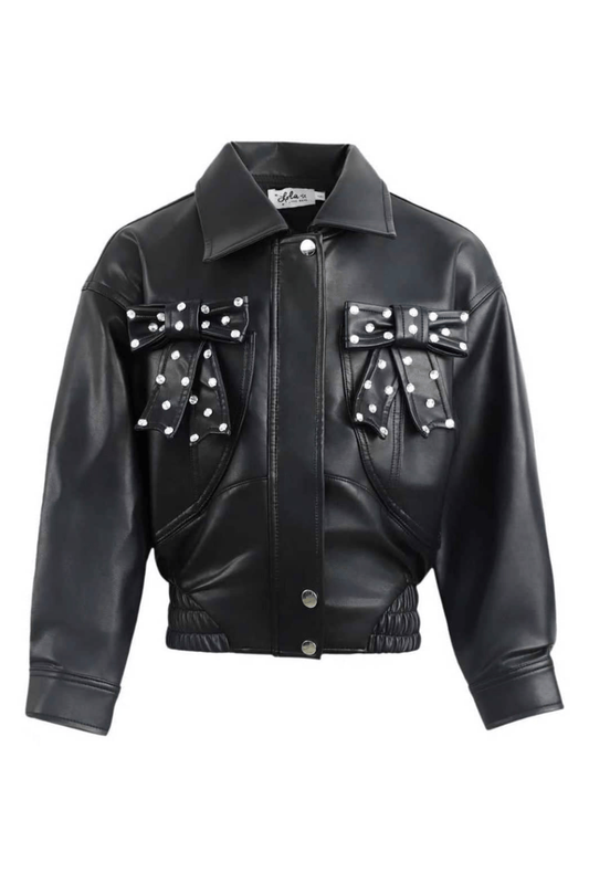 Studded Bow Vegan Leather Jacket