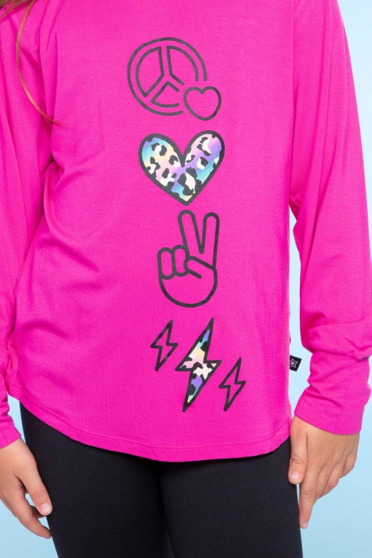 Pink Peace Elements Modal Long Sleeve Shirttail Top