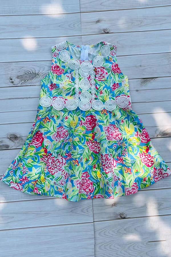 Lace Trim Bright Florals Dress (Baby)