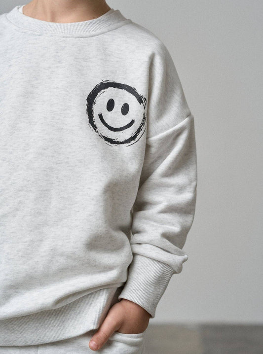 Light Heather Grey Happy Day Crewneck