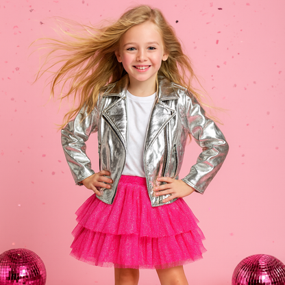 Silver Metallic Faux Leather Heart Jacket