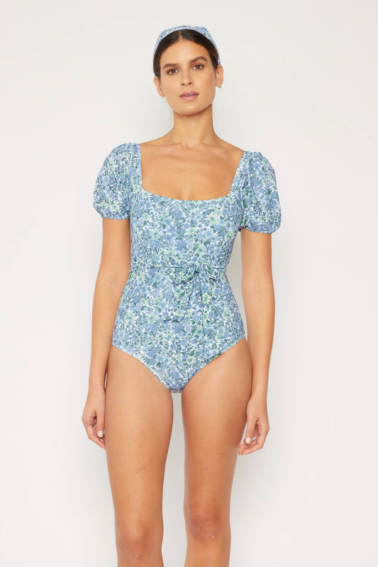 Adult Blue Floral Puff Sleeve One Piece