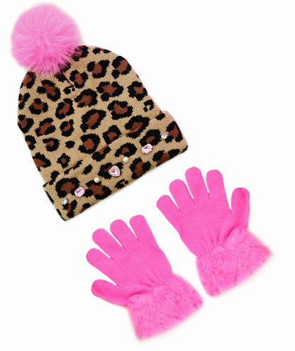 Leopard Print Hat & Glove Set