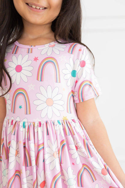 Rainbow Daisies S/S Pocket Twirl Dress