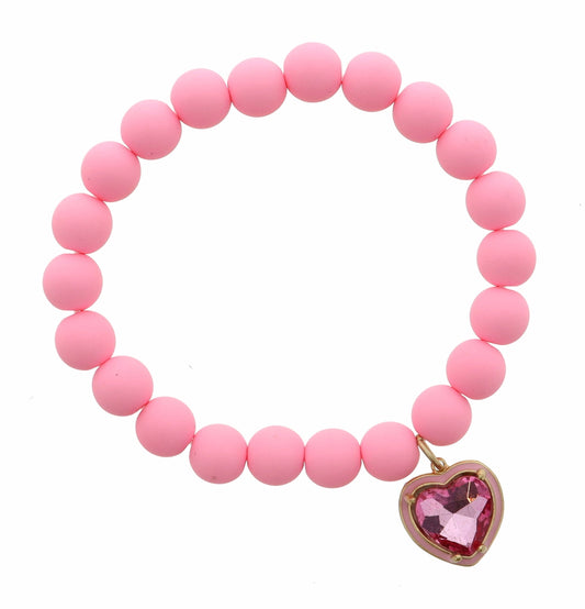 Crystal Heart Pink Bead Bracelet