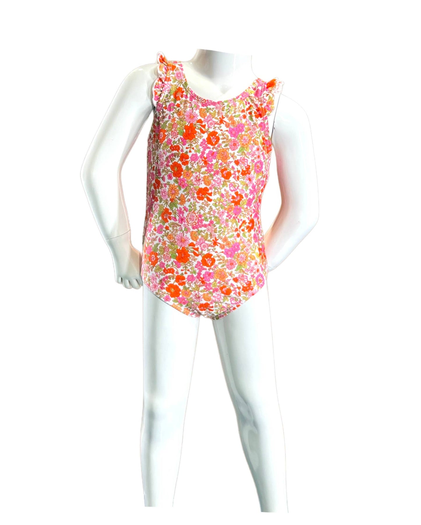 Pink Floral Ruffle Trim One Piece