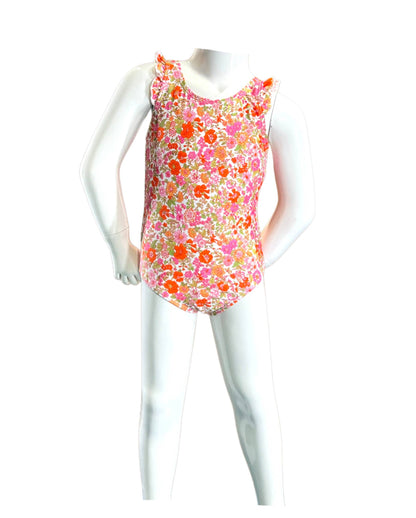 Pink Floral Ruffle Trim One Piece