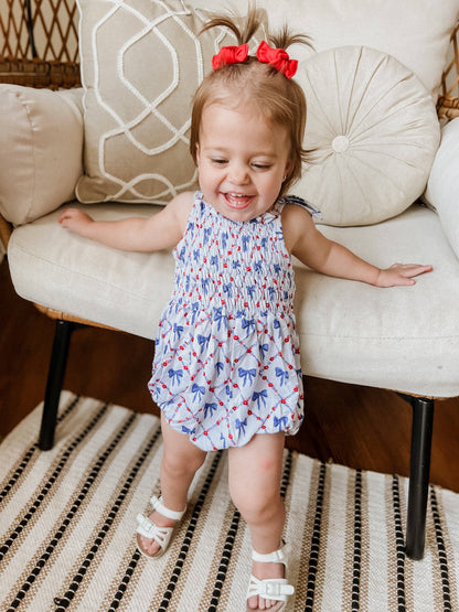 Red, White and Bows Smocked Bamboo Bubble Romper