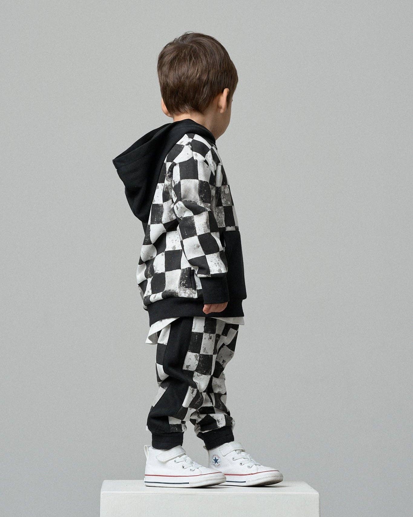 Black + White Checkered Hoodie