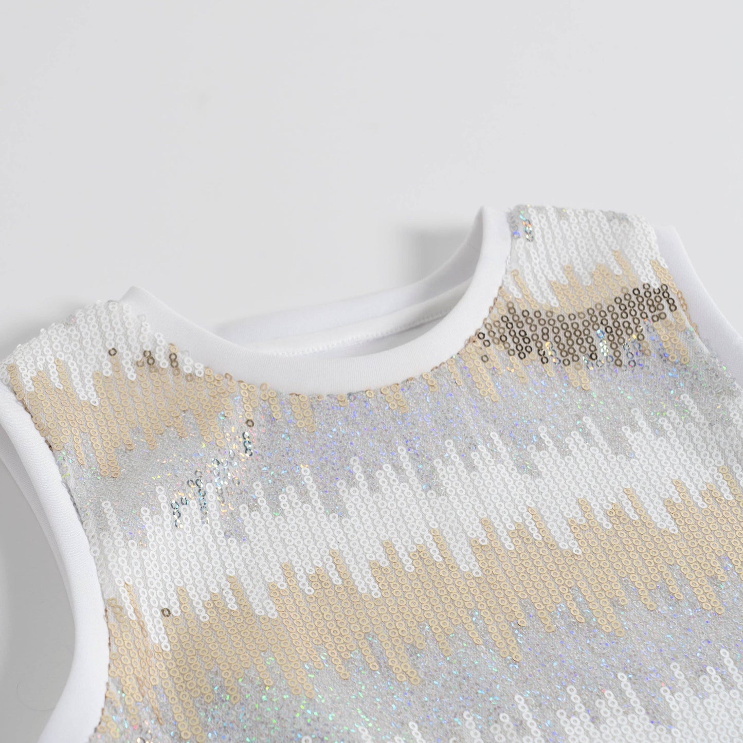 Gold + White Sequin Drop Waist Dress