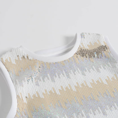 Gold + White Sequin Drop Waist Dress
