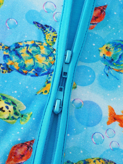 PoshTOT Sea Turtle Bamboo Convertible Zip Romper