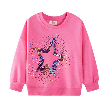 Multi Sequin Star Pink Pullover Sweatshirt