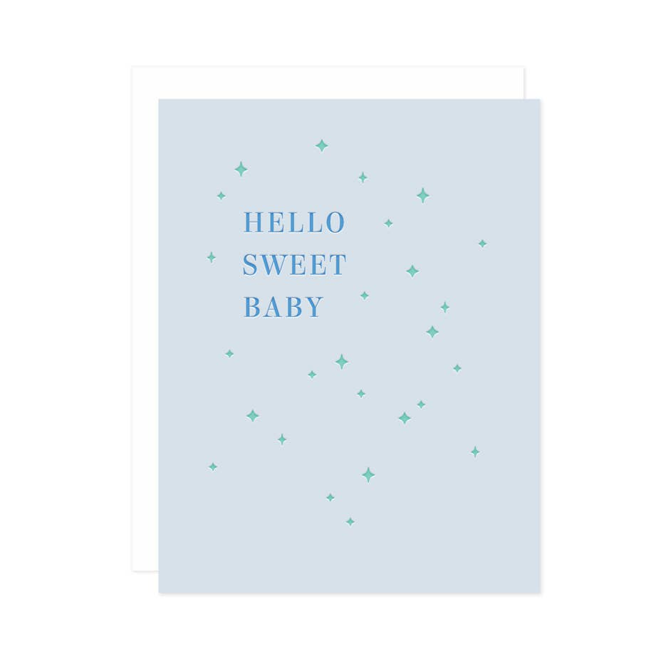 Hello Sweet Baby Letterpress Card - Blue