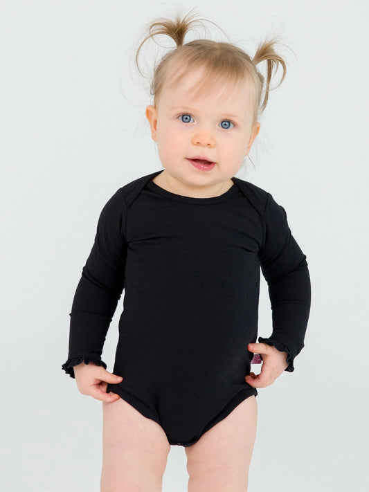 Black Knit Long Sleeve Ruffle Bodysuit