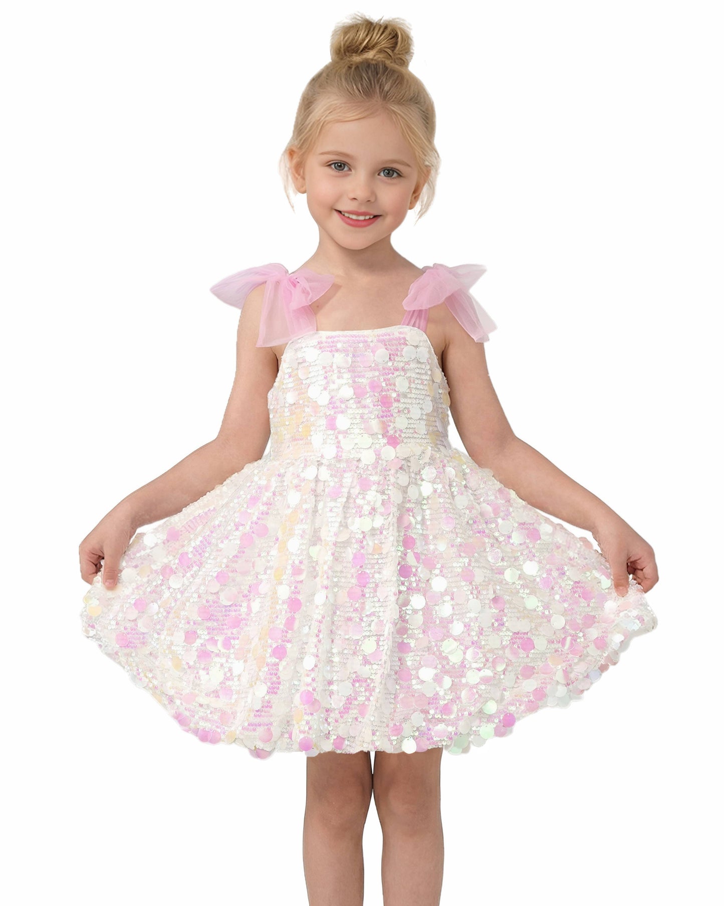 Bow Strap Iridescent Sequin Tulle Dress