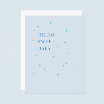 Hello Sweet Baby Letterpress Card - Blue