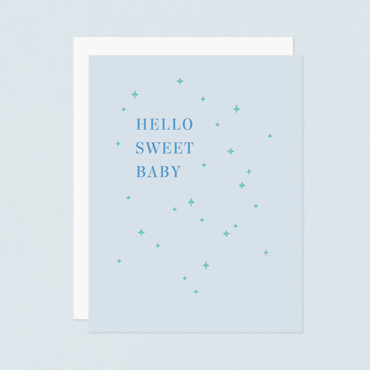 Hello Sweet Baby Letterpress Card - Blue