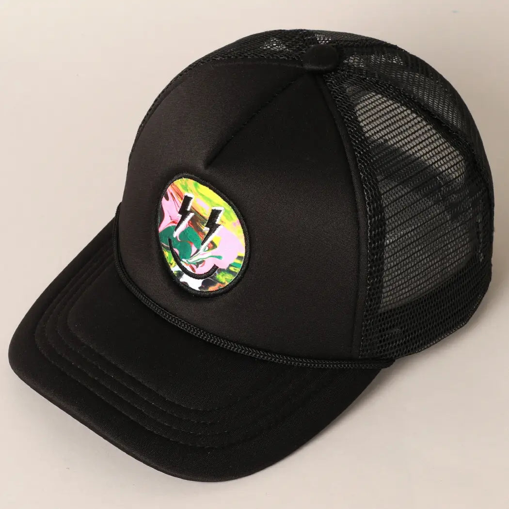 Black Tie Dye Lightening Bolt Smiley Hat