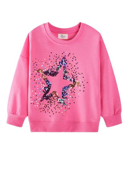 Multi Sequin Star Pink Pullover Sweatshirt