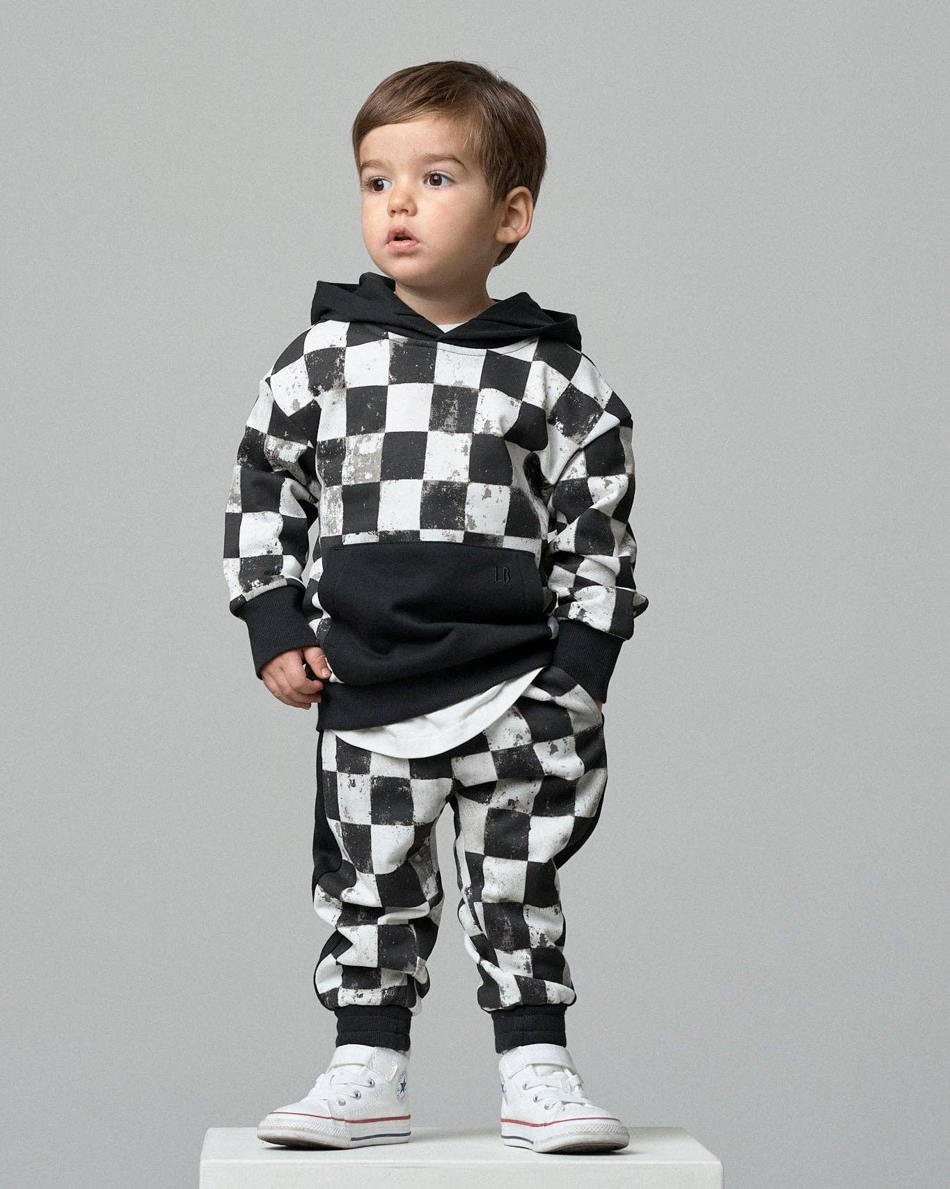 Black + White Checkered Sweatpants