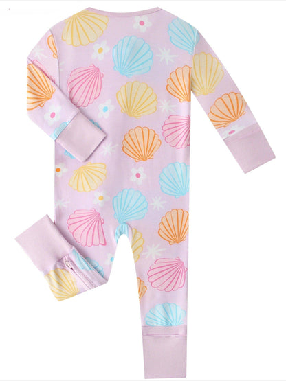 PoshTOT Seashells Bamboo Convertible Zip Romper