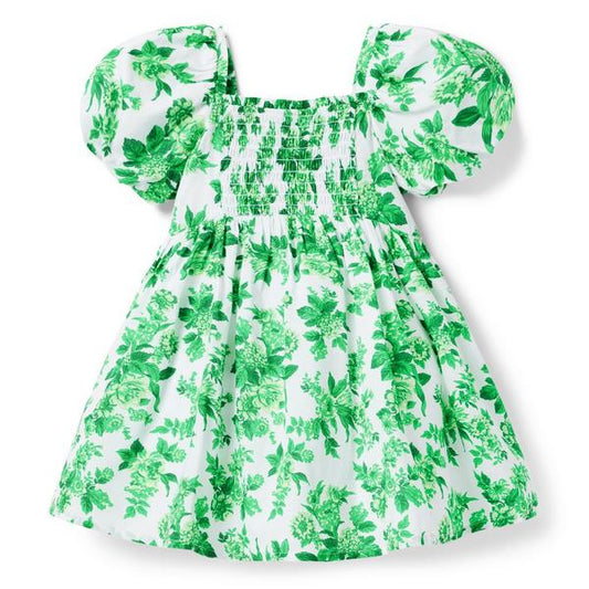 Janie and Jack Floral Toile Smocked Puff Sleeve Dress