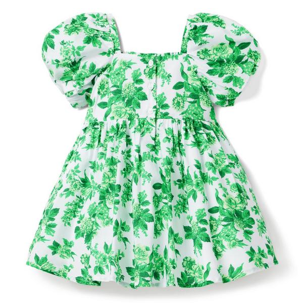 Janie and Jack Floral Toile Smocked Puff Sleeve Dress
