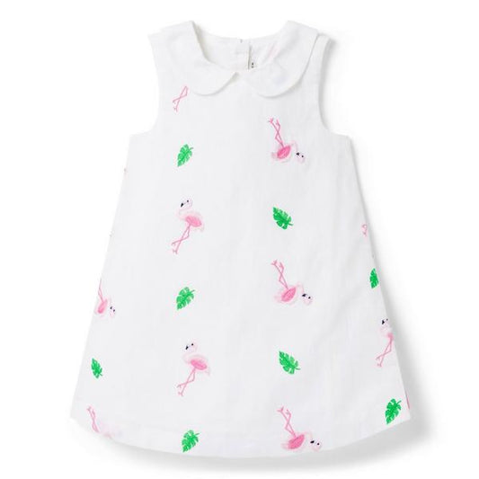 Janie and Jack Embroidered Flamingo Dress