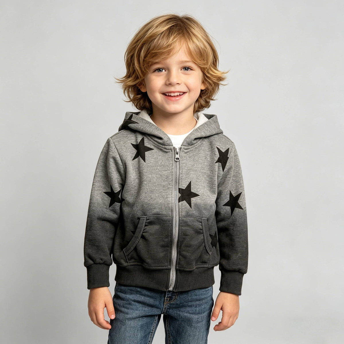 Gray Ombré Star Zip Hoodie Set