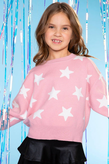 Blush Pink Ivory Star Yummy Soft Crew Neck Sweater