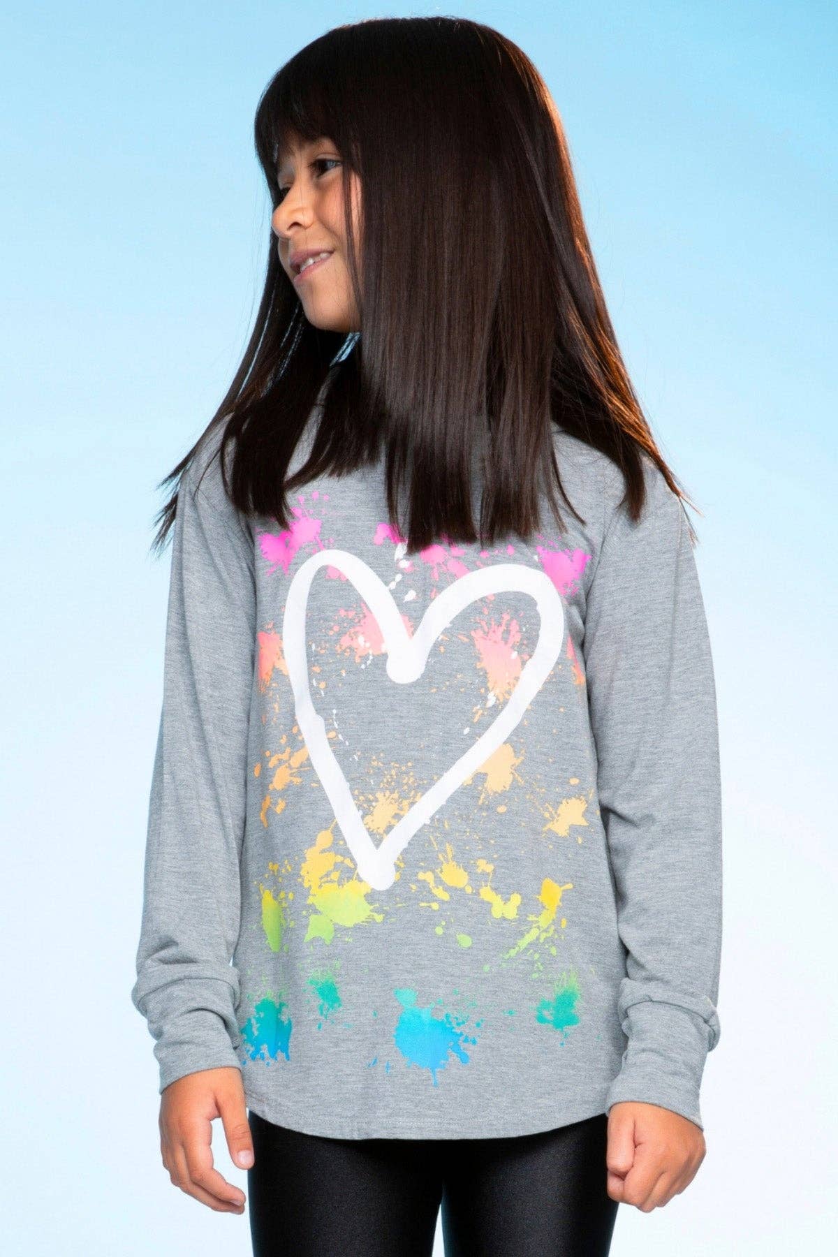 Heather Grey Rainbow Heart Modal Knit Hoodie Pullover with Thumbholes