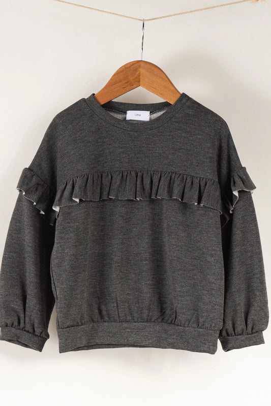 Charcoal Ruffle Long Sleeve Top