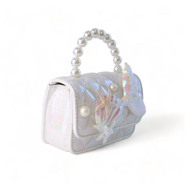 White Mermaid Quilted Purse with Pearl Handle