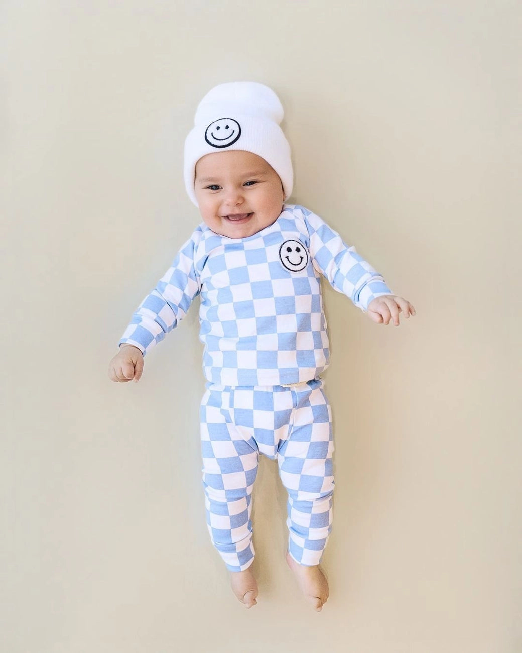 Blue Checkered Smiley Lounge Set