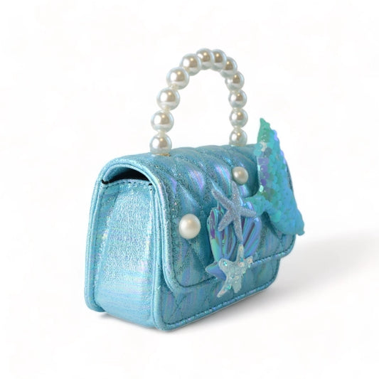 Blue Mermaid Quilted Purse with Pearl Handle