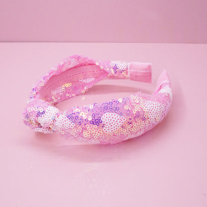 Pink Sequin Heart Knot Headband