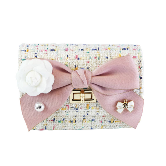 Bow + Floral Ivory Tweed Purse