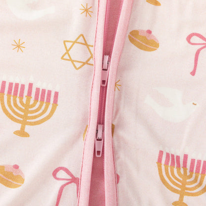 Pretty In Pink Hanukkah Bamboo Convertible Zip Footie