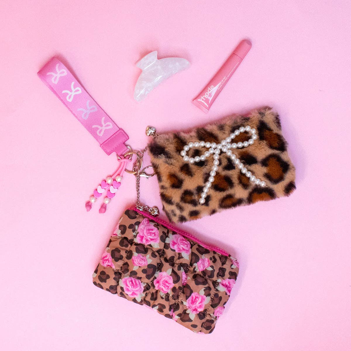 Quilted Scrunchies Leopard Pouch + Keychain Set