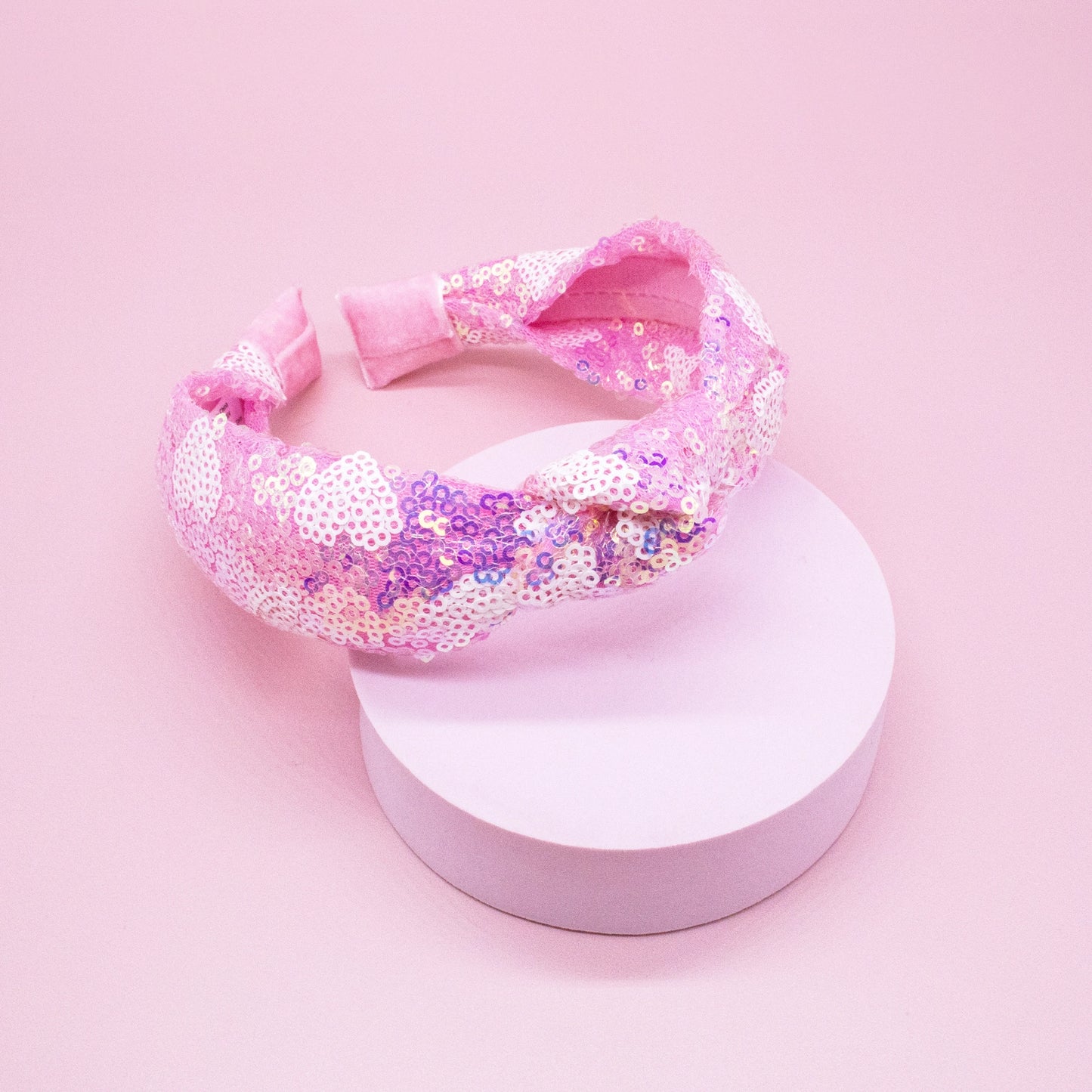 Pink Sequin Heart Knot Headband