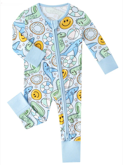 PoshTOT Ocean Fun Bamboo Convertible Zip Romper
