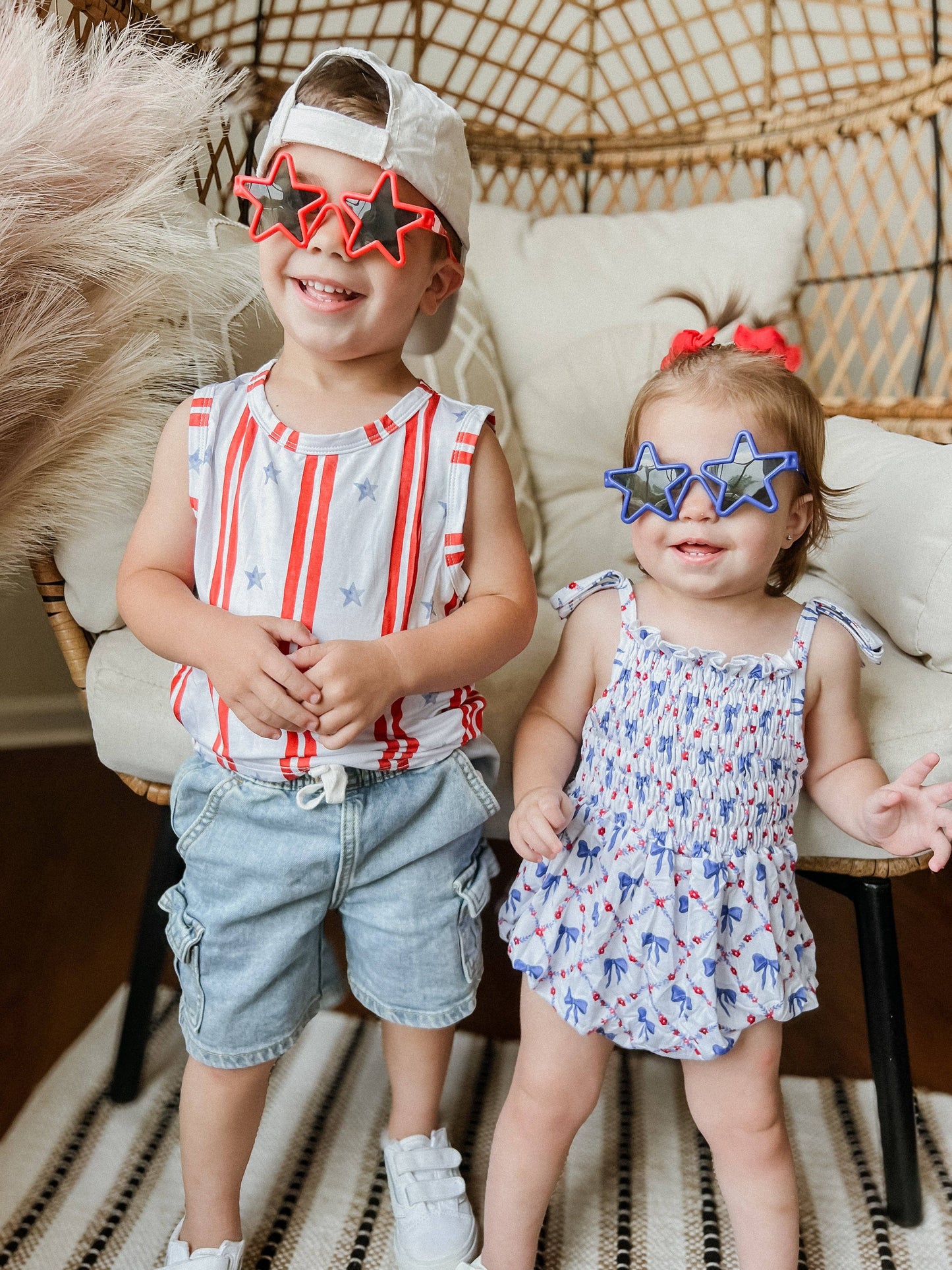 Red, White and Bows Smocked Bamboo Bubble Romper