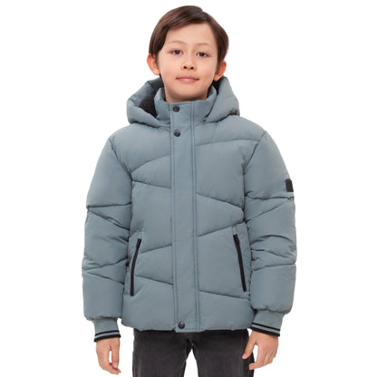 Slate Grid Fleece Lined Puffer Coat